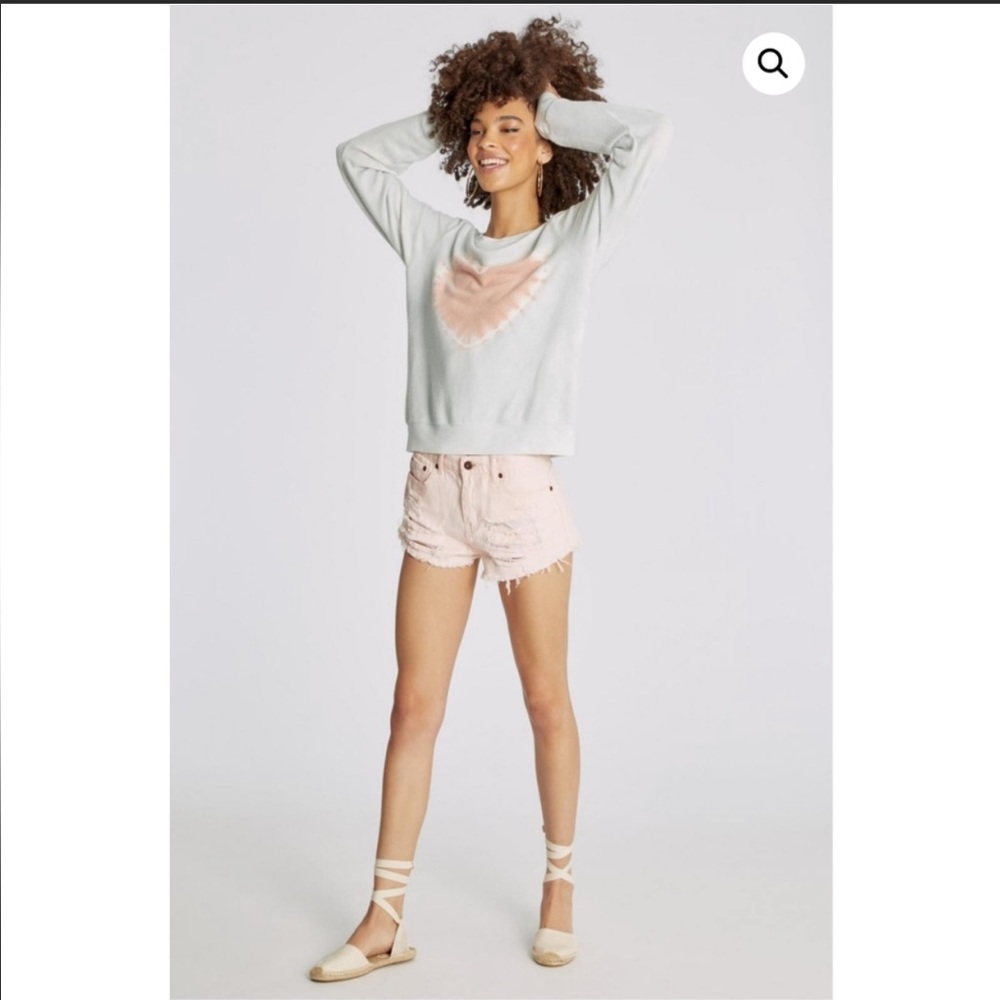 Wildfox Heartfelt Dye Pullover Sweatshirt In Shore Ombré - Size Large NWT blue